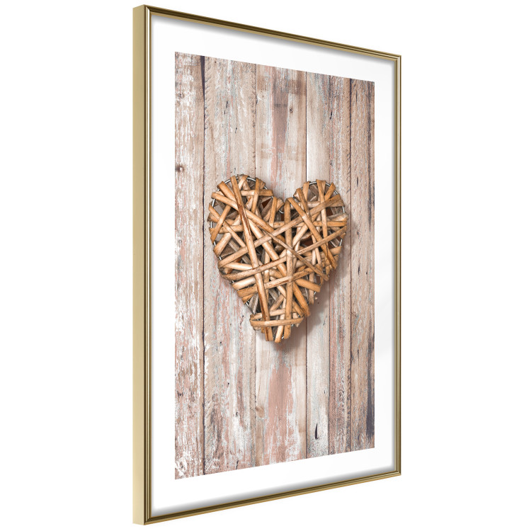 Wall Poster Warm Heart - brown heart with a bouquet on a wooden texture 125277 additionalImage 6
