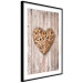 Wall Poster Warm Heart - brown heart with a bouquet on a wooden texture 125277 additionalThumb 11