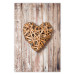 Wall Poster Warm Heart - brown heart with a bouquet on a wooden texture 125277