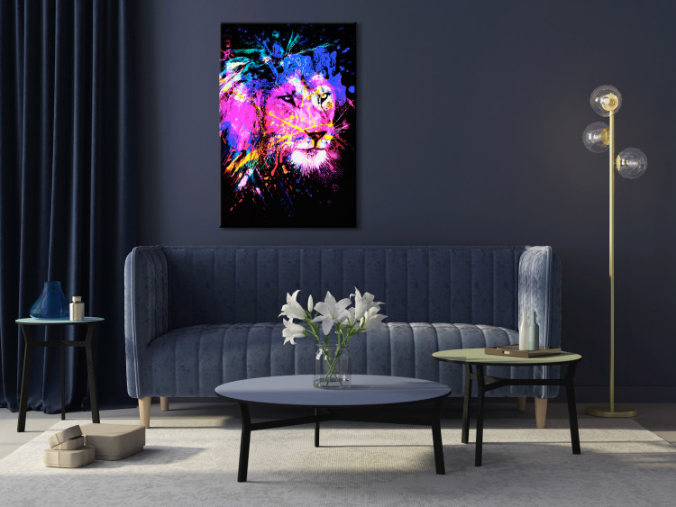 Canvas Colourful lion - abstract colourful head of an animal on a black background 126877 additionalImage 3