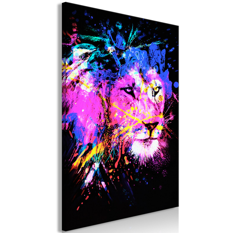 Canvas Colourful lion - abstract colourful head of an animal on a black background 126877 additionalImage 2
