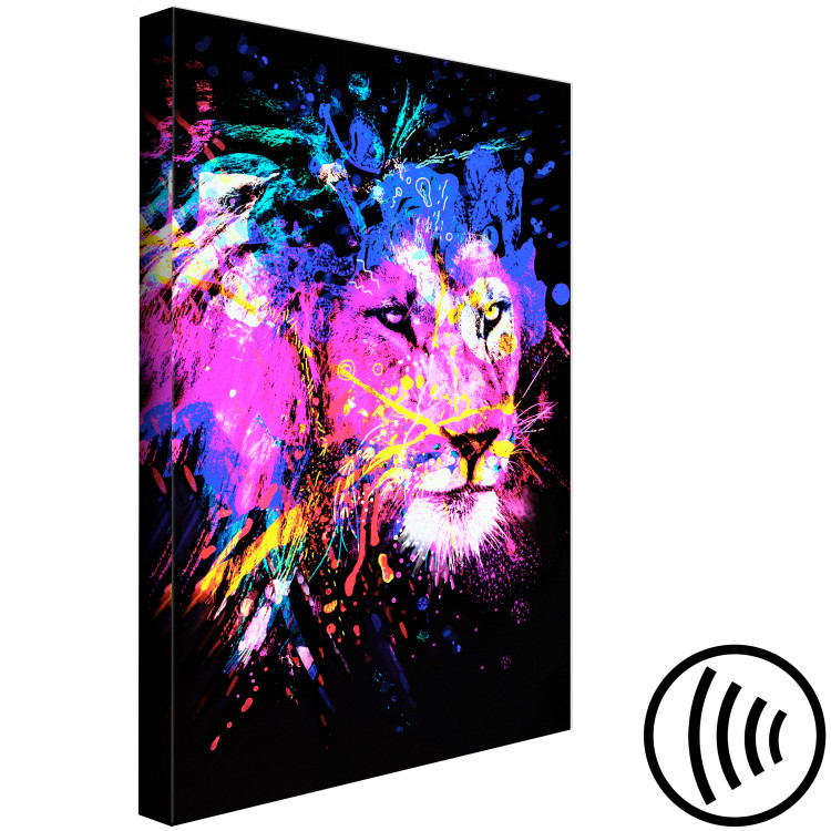 Canvas Colourful lion - abstract colourful head of an animal on a black background 126877 additionalImage 6