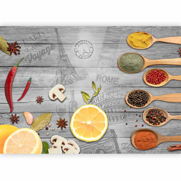 Photo Wallpaper Culinary accent - colourful vegetables and spices on a background in grey 127277 additionalImage 1