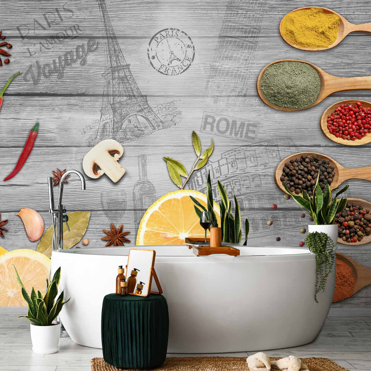 Photo Wallpaper Culinary accent - colourful vegetables and spices on a background in grey 127277 additionalImage 8