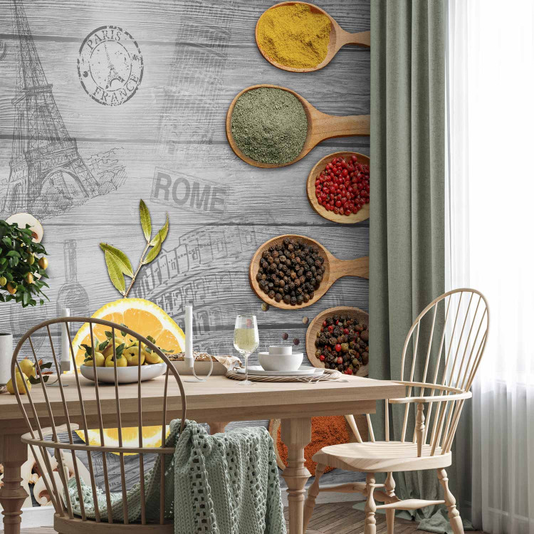 Photo Wallpaper Culinary accent - colourful vegetables and spices on a background in grey 127277 additionalImage 4