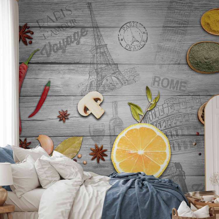 Photo Wallpaper Culinary accent - colourful vegetables and spices on a background in grey 127277 additionalImage 2