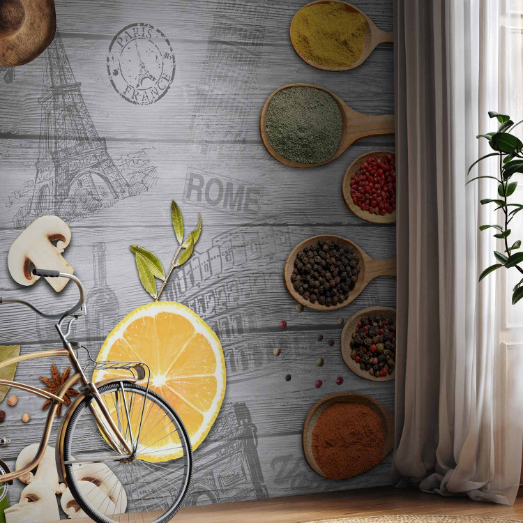 Photo Wallpaper Culinary accent - colourful vegetables and spices on a background in grey 127277 additionalImage 7