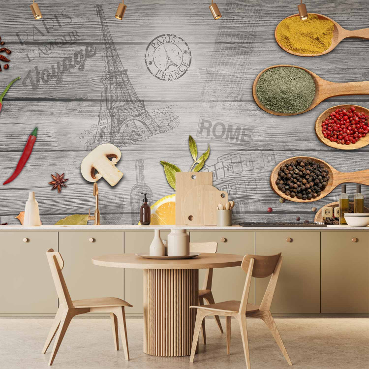 Photo Wallpaper Culinary accent - colourful vegetables and spices on a background in grey 127277 additionalImage 6