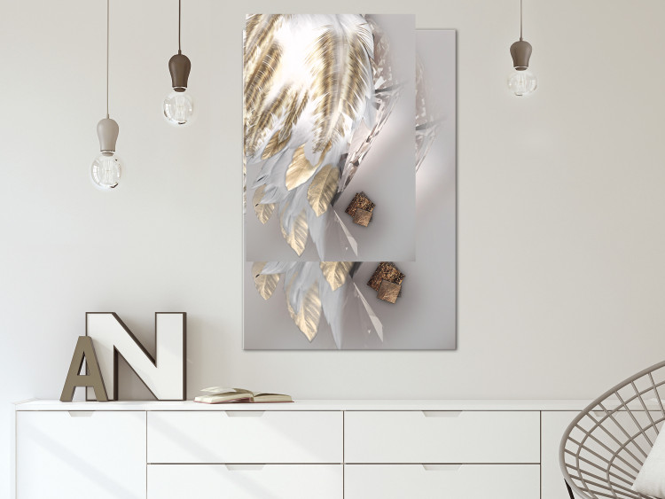 Wall Poster Fallen Angel - abstract composition of white feathers with golden accent 127877 additionalImage 5