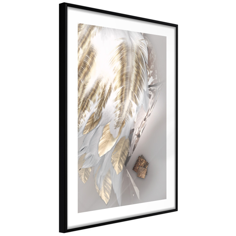 Wall Poster Fallen Angel - abstract composition of white feathers with golden accent 127877 additionalImage 2