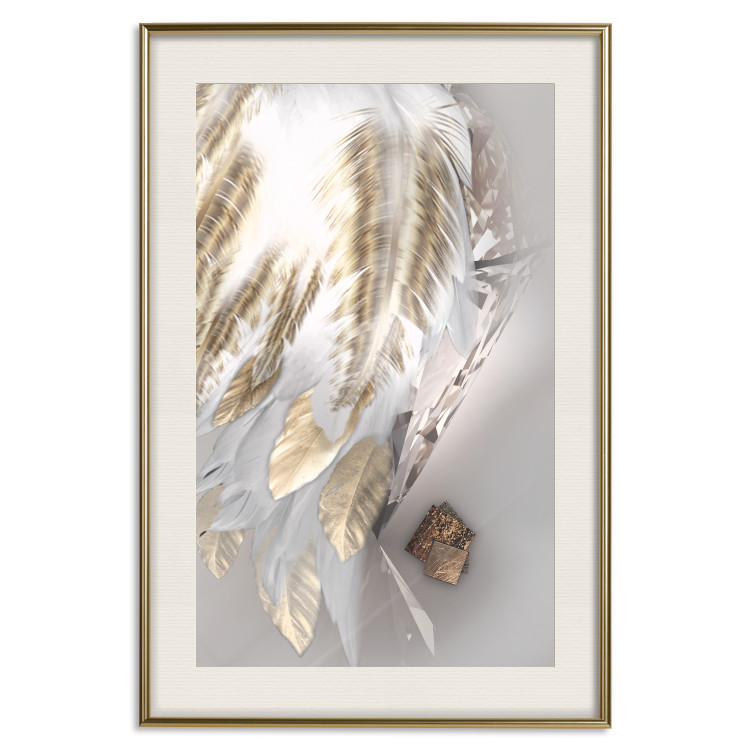 Wall Poster Fallen Angel - abstract composition of white feathers with golden accent 127877 additionalImage 20