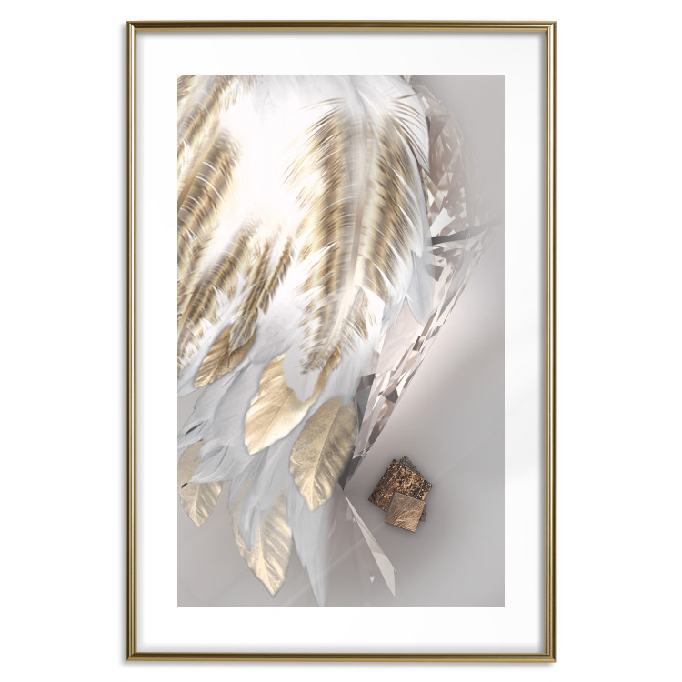 Wall Poster Fallen Angel - abstract composition of white feathers with golden accent 127877 additionalImage 13