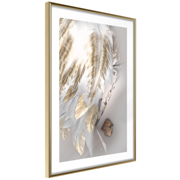 Wall Poster Fallen Angel - abstract composition of white feathers with golden accent 127877 additionalImage 9