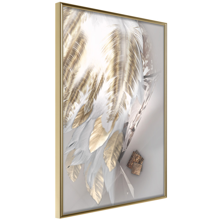 Wall Poster Fallen Angel - abstract composition of white feathers with golden accent 127877 additionalImage 12