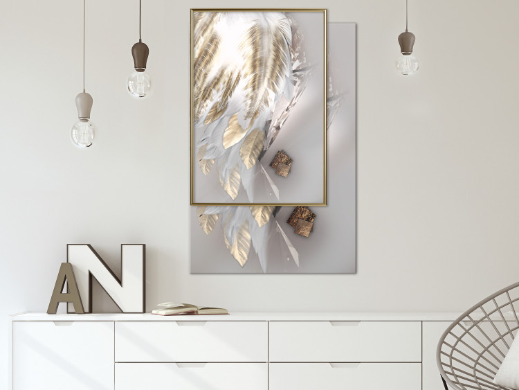 Wall Poster Fallen Angel - abstract composition of white feathers with golden accent 127877 additionalImage 7
