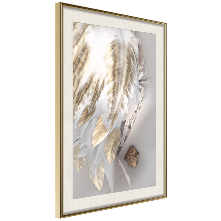 Wall Poster Fallen Angel - abstract composition of white feathers with golden accent 127877 additionalImage 2