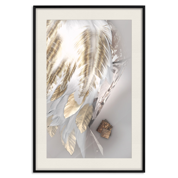 Wall Poster Fallen Angel - abstract composition of white feathers with golden accent 127877 additionalImage 19