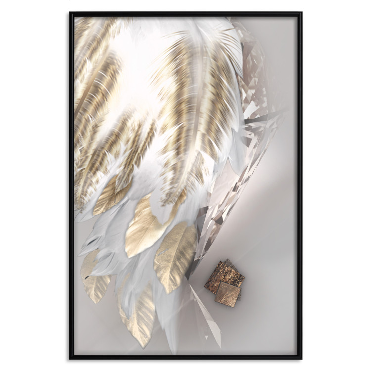 Wall Poster Fallen Angel - abstract composition of white feathers with golden accent 127877 additionalImage 14