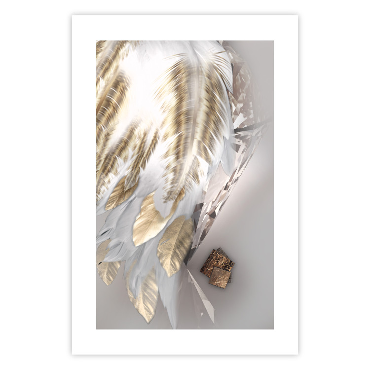 Wall Poster Fallen Angel - abstract composition of white feathers with golden accent 127877 additionalImage 21