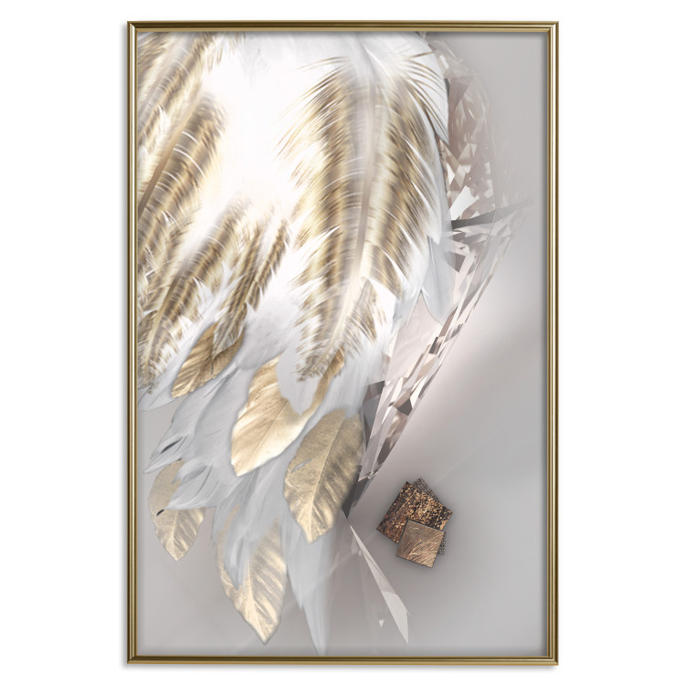 Wall Poster Fallen Angel - abstract composition of white feathers with golden accent 127877 additionalImage 15