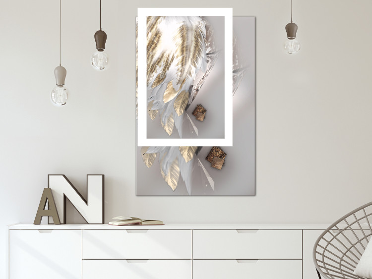 Wall Poster Fallen Angel - abstract composition of white feathers with golden accent 127877 additionalImage 8