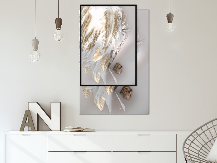 Wall Poster Fallen Angel - abstract composition of white feathers with golden accent 127877 additionalImage 4