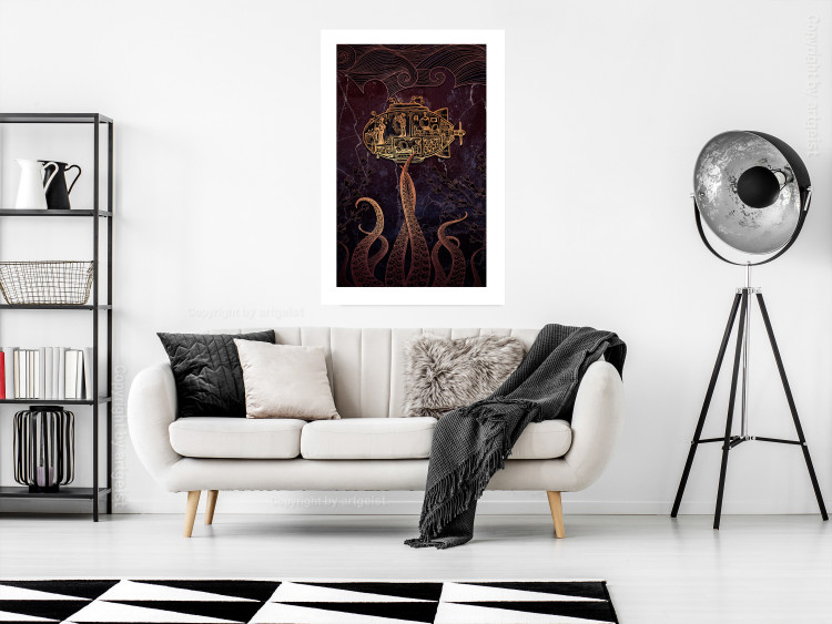 Wall Poster Golden Submarine - maritime abstraction with the ocean and an octopus 129377 additionalImage 3