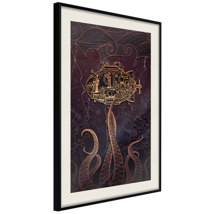 Wall Poster Golden Submarine - maritime abstraction with the ocean and an octopus 129377 additionalImage 2