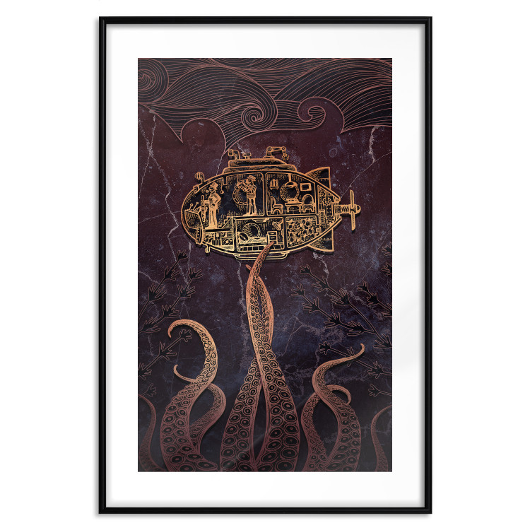 Wall Poster Golden Submarine - maritime abstraction with the ocean and an octopus 129377 additionalImage 18