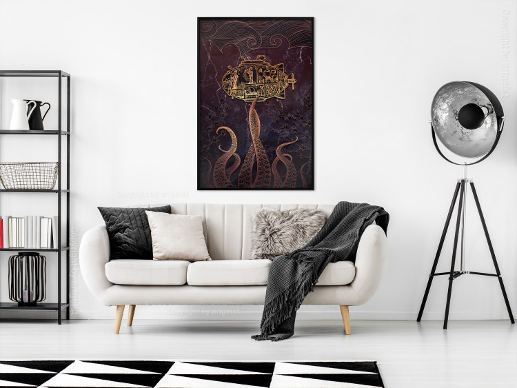 Wall Poster Golden Submarine - maritime abstraction with the ocean and an octopus 129377 additionalImage 4