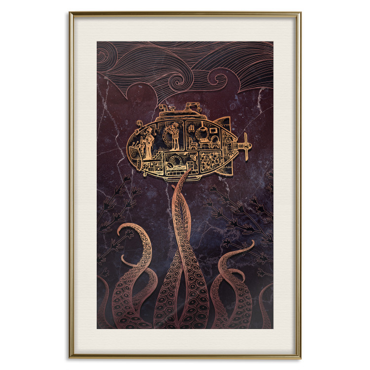 Wall Poster Golden Submarine - maritime abstraction with the ocean and an octopus 129377 additionalImage 20