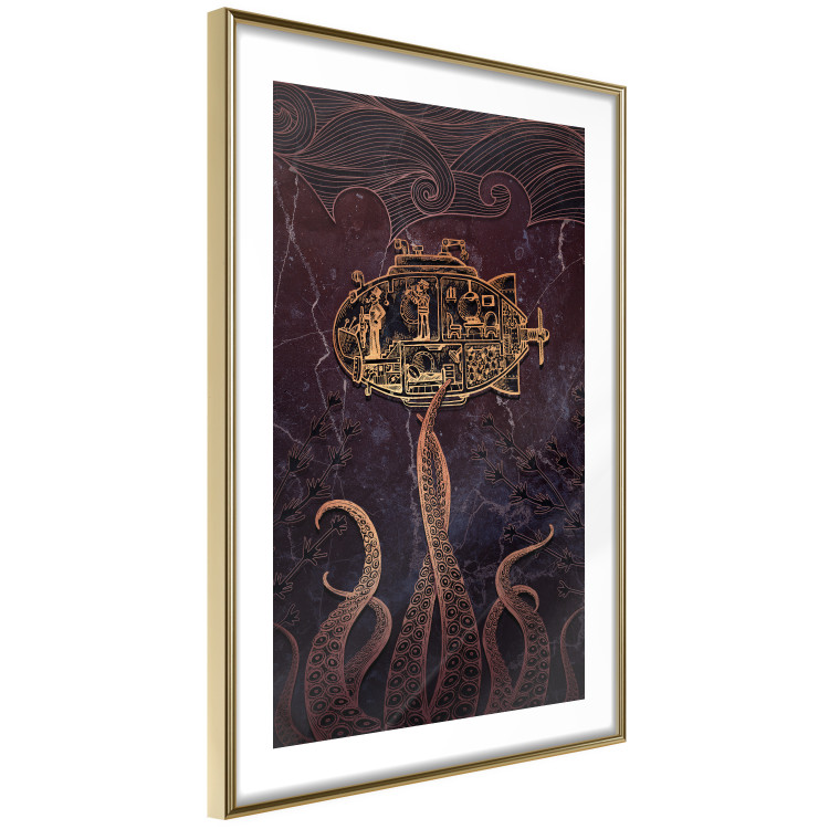 Wall Poster Golden Submarine - maritime abstraction with the ocean and an octopus 129377 additionalImage 9