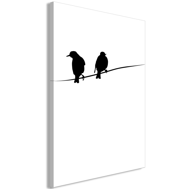 Canvas Art Print Bird Chatter (1-part) vertical - black animals on a white background 129577 additionalImage 2