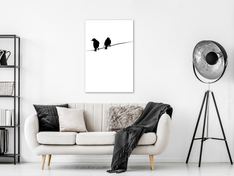 Canvas Art Print Bird Chatter (1-part) vertical - black animals on a white background 129577 additionalImage 3