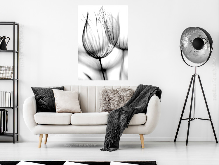 Poster Dandelion in the Wind - black dandelion flower on a contrasting background 129777 additionalImage 2