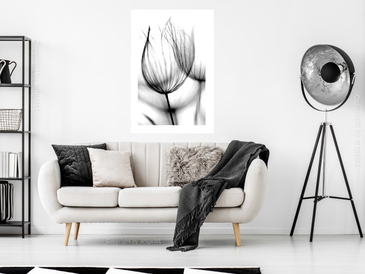Poster Dandelion in the Wind - black dandelion flower on a contrasting background 129777 additionalImage 3