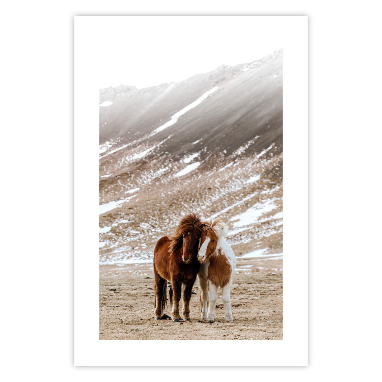 Wall Poster Warm Friendship - autumn landscape of a pair of animals against a mountain backdrop 130377 additionalImage 25
