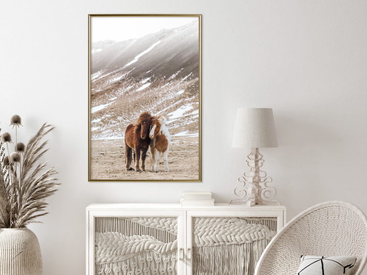 Wall Poster Warm Friendship - autumn landscape of a pair of animals against a mountain backdrop 130377 additionalImage 7