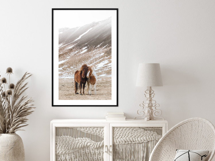Wall Poster Warm Friendship - autumn landscape of a pair of animals against a mountain backdrop 130377 additionalImage 23