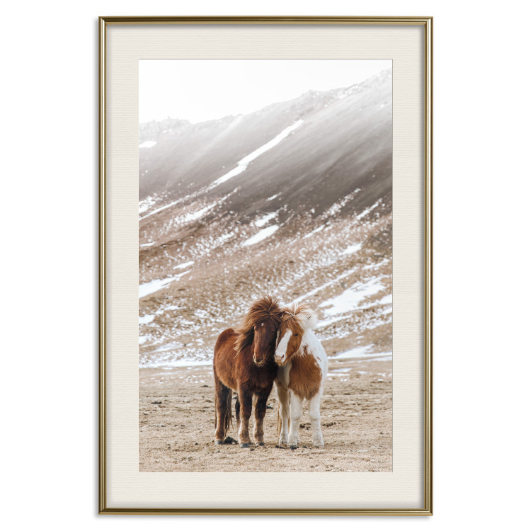 Wall Poster Warm Friendship - autumn landscape of a pair of animals against a mountain backdrop 130377 additionalImage 20