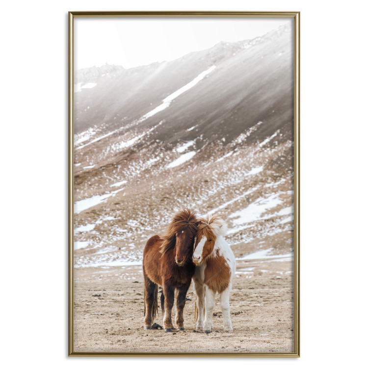 Wall Poster Warm Friendship - autumn landscape of a pair of animals against a mountain backdrop 130377 additionalImage 17