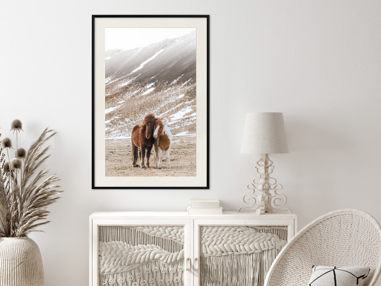 Wall Poster Warm Friendship - autumn landscape of a pair of animals against a mountain backdrop 130377 additionalImage 24