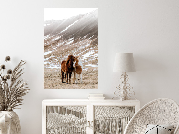 Wall Poster Warm Friendship - autumn landscape of a pair of animals against a mountain backdrop 130377 additionalImage 2