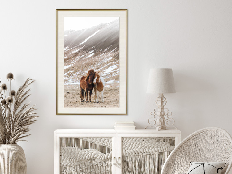 Wall Poster Warm Friendship - autumn landscape of a pair of animals against a mountain backdrop 130377 additionalImage 22