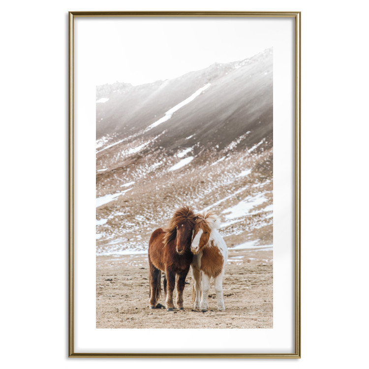Wall Poster Warm Friendship - autumn landscape of a pair of animals against a mountain backdrop 130377 additionalImage 14