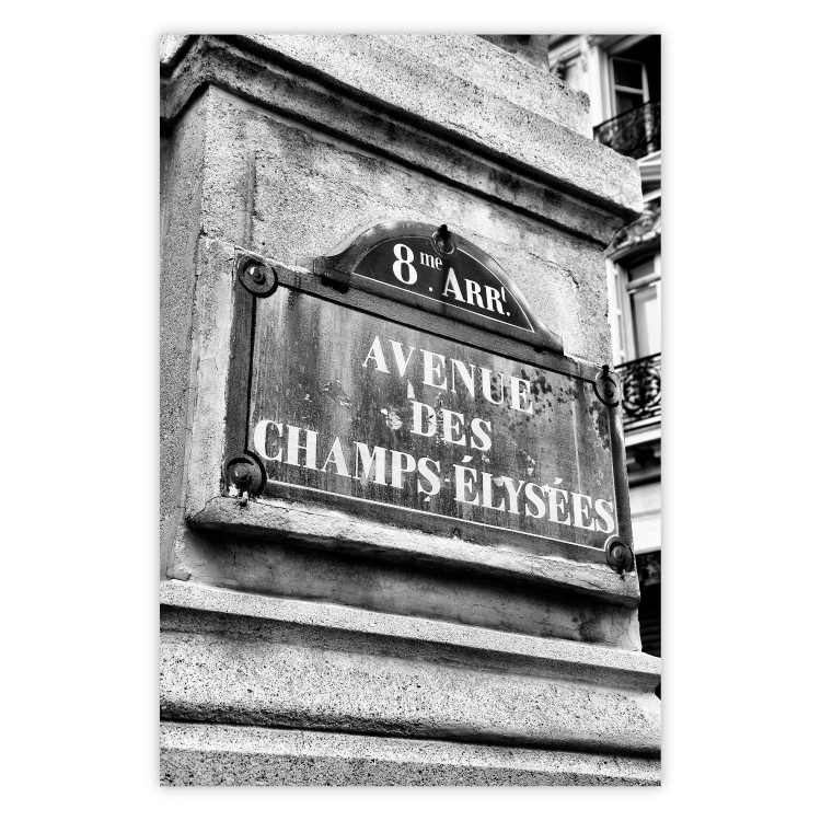 Poster Avenue Des Champs Elysees - black and white sign with inscriptions in Paris 132277