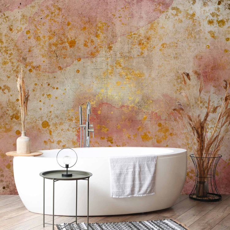 Photo Wallpaper Pink abstract - watercolour on concrete background with gold details 135377 additionalImage 8