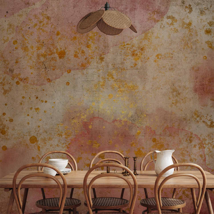 Photo Wallpaper Pink abstract - watercolour on concrete background with gold details 135377 additionalImage 6