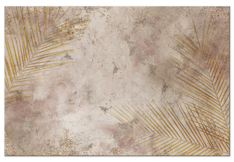 Canvas Print Golden Nature (1-piece) Wide - small palm leaves and beige background 142777