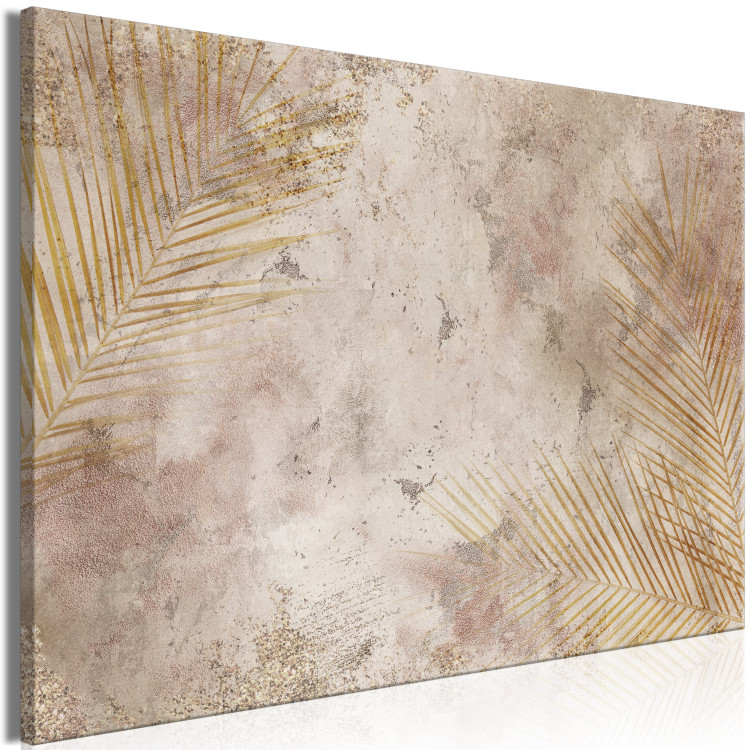 Canvas Print Golden Nature (1-piece) Wide - small palm leaves and beige background 142777 additionalImage 2